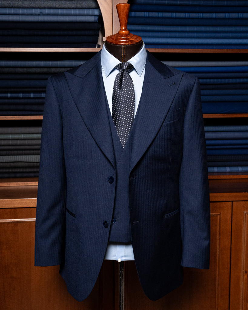 Bernini Three Piece Blue Herringbone Suit