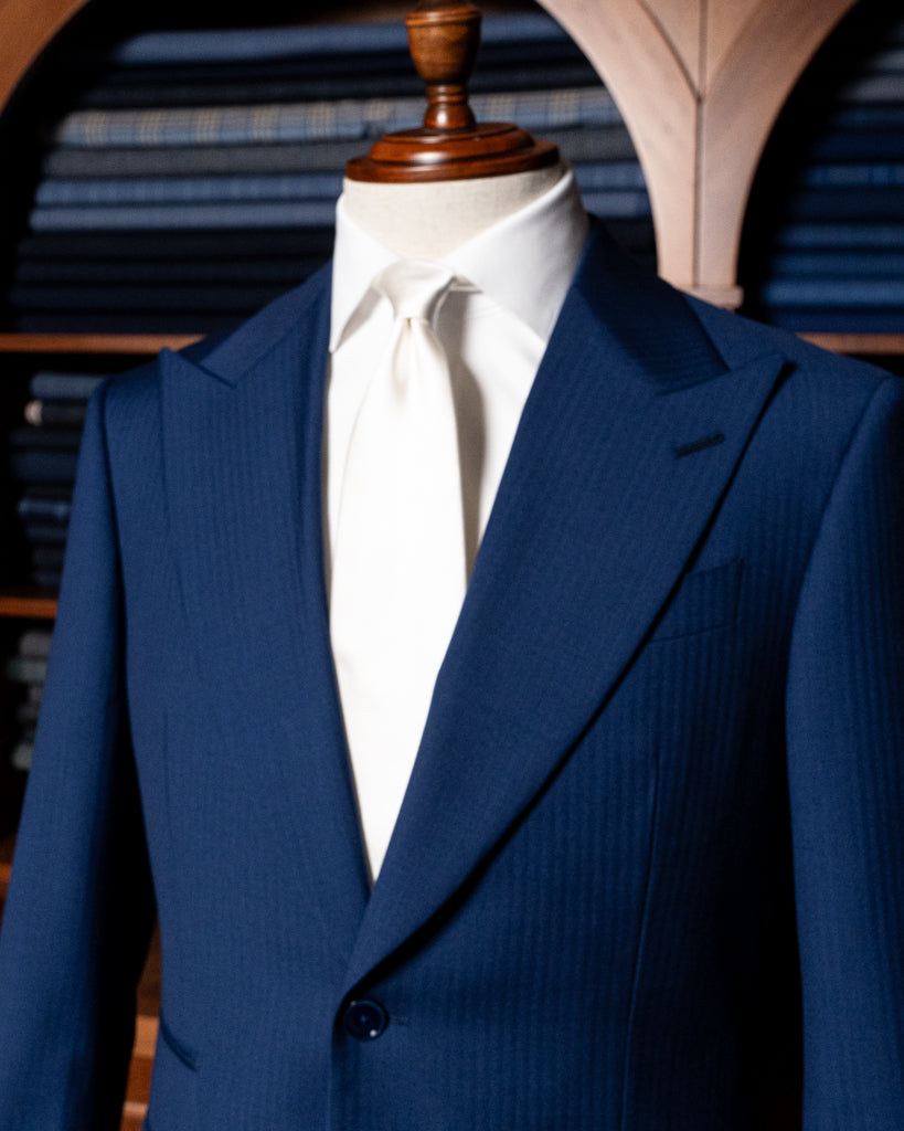 Bernini Navy Blue Herringbone Suit with Vest
