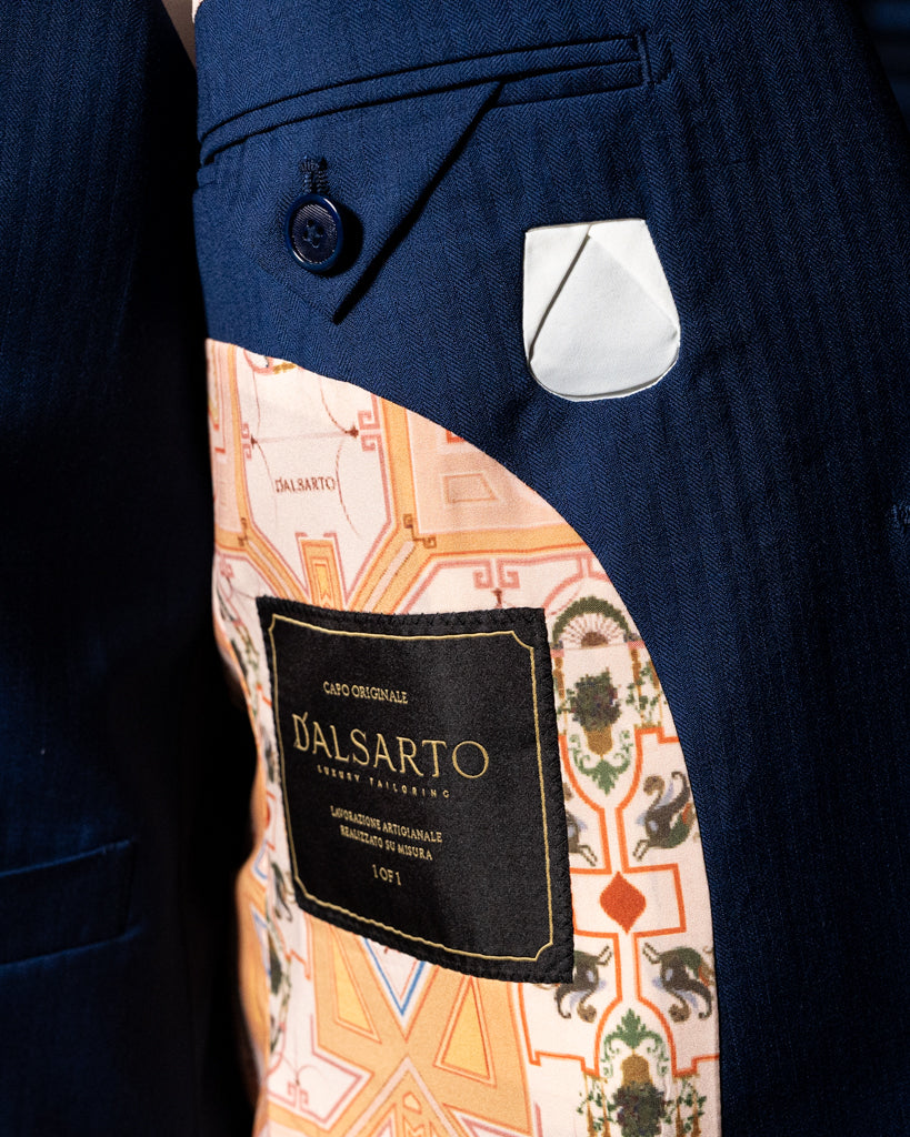 Bernini Navy Blue Herringbone Suit with Vest