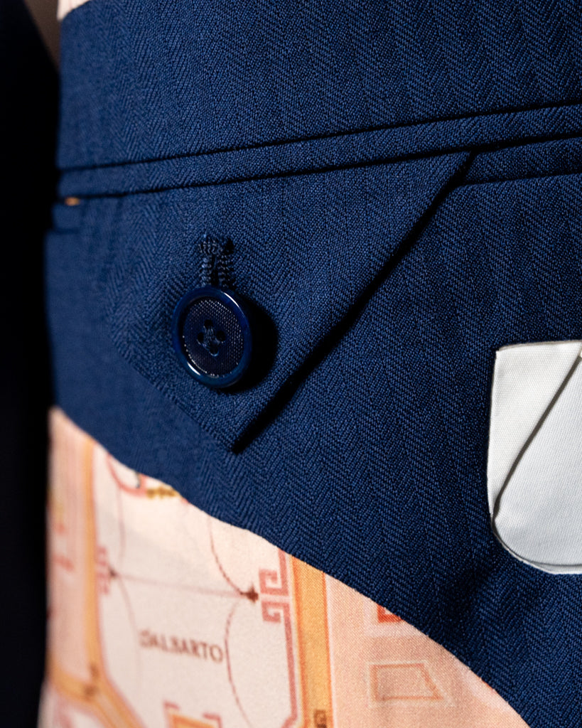 Bernini Navy Blue Herringbone Suit with Vest