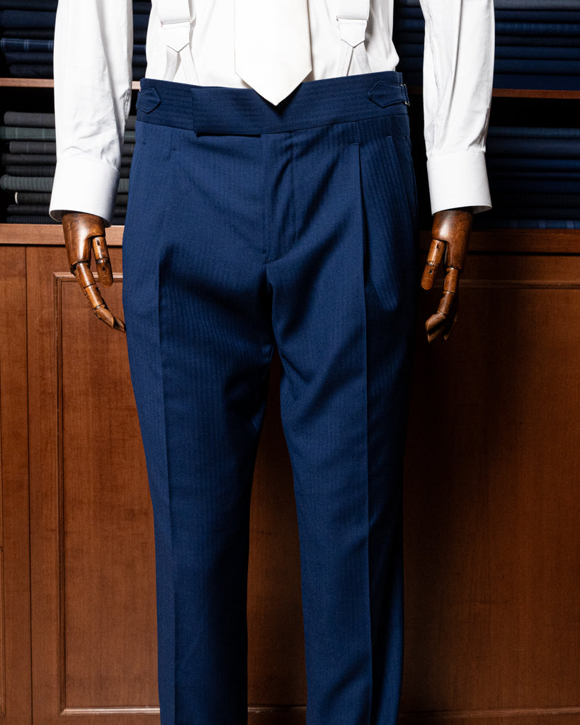 Bernini Navy Blue Herringbone Suit with Vest