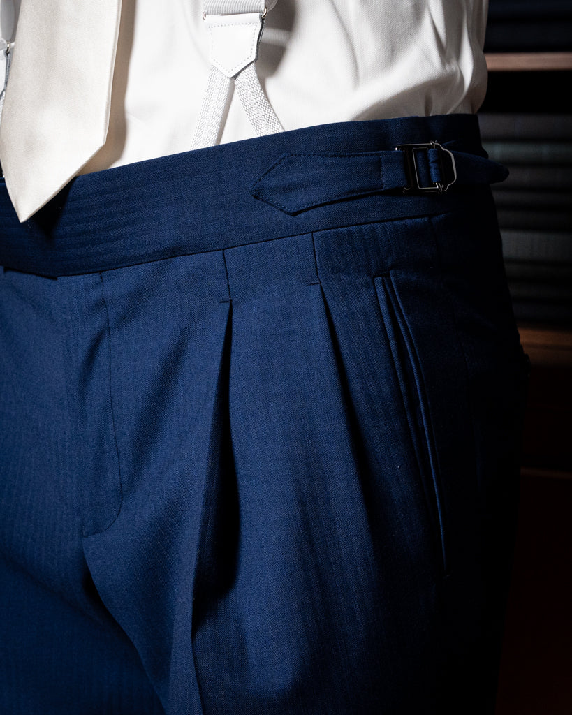 Bernini Navy Blue Herringbone Suit with Vest