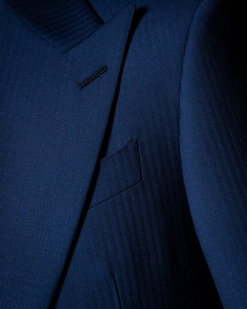 Bernini Navy Blue Herringbone Suit with Vest