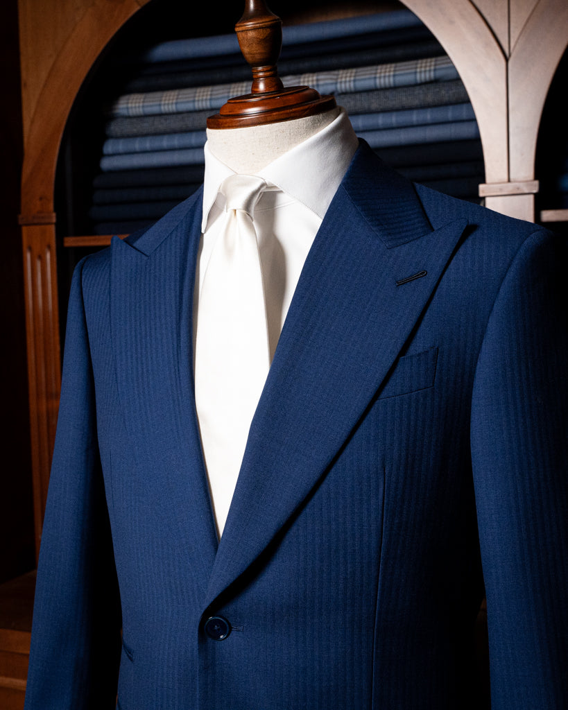 Bernini Navy Blue Herringbone Suit with Vest