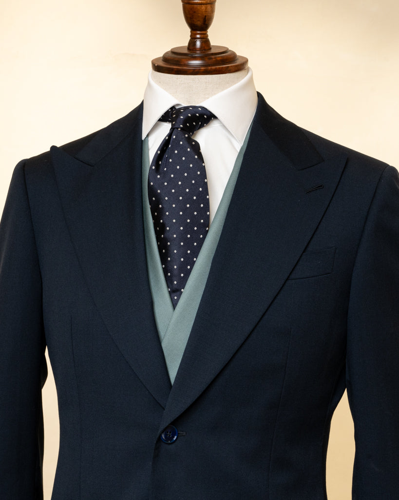 Abito Bernini Blu Grigio con Gilet Verde Menta