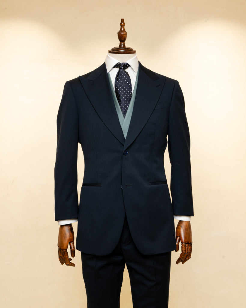 Abito Bernini Blu Grigio con Gilet Verde Menta