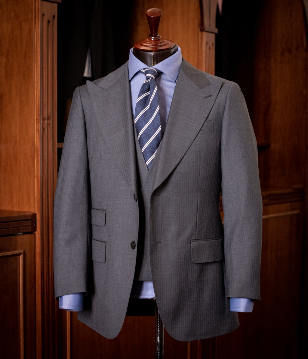 Bernini Grey Herringbone Suit with Vest