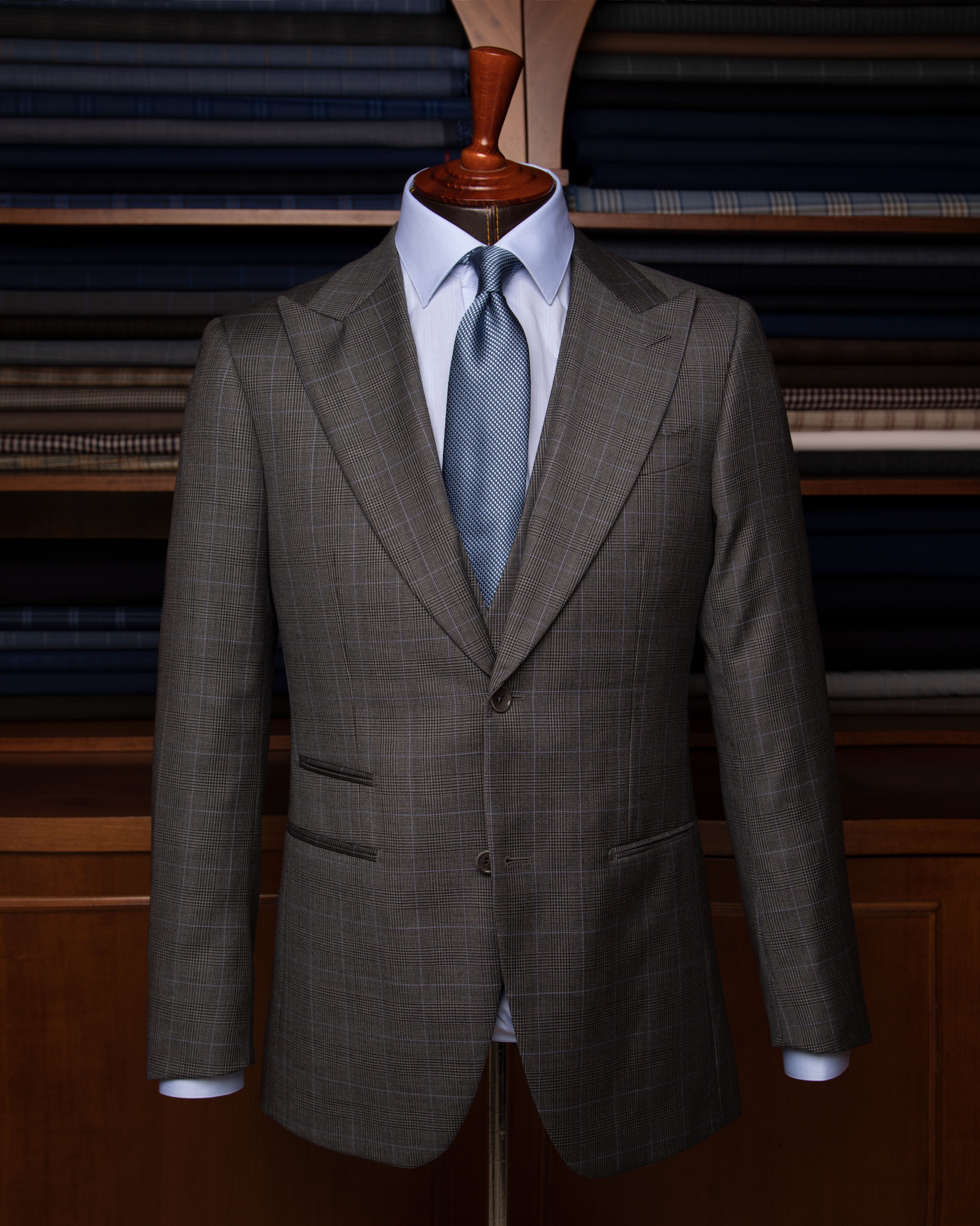 Abito Bernini Micro Check Fumo di Londra con Gilet