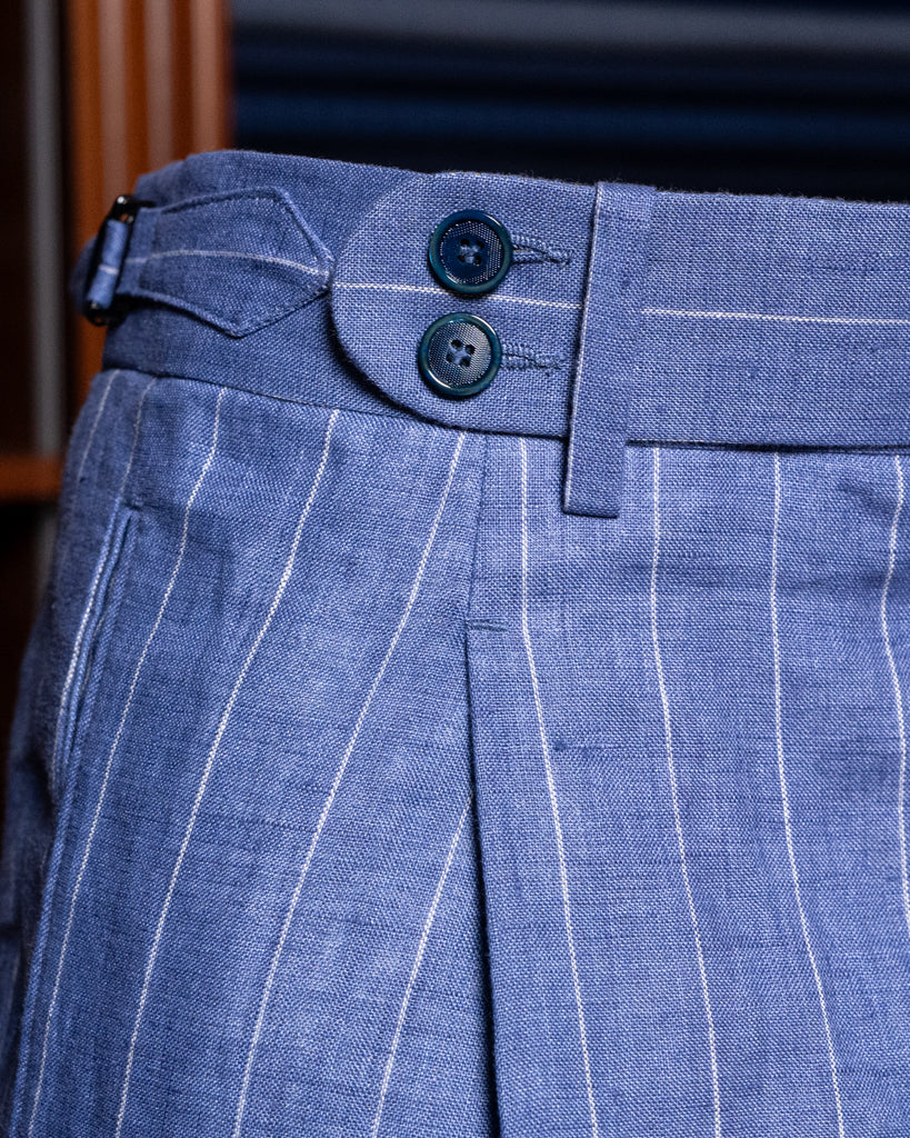 Abito Canova Gessato Blu Chiaro Lino Sfoderato