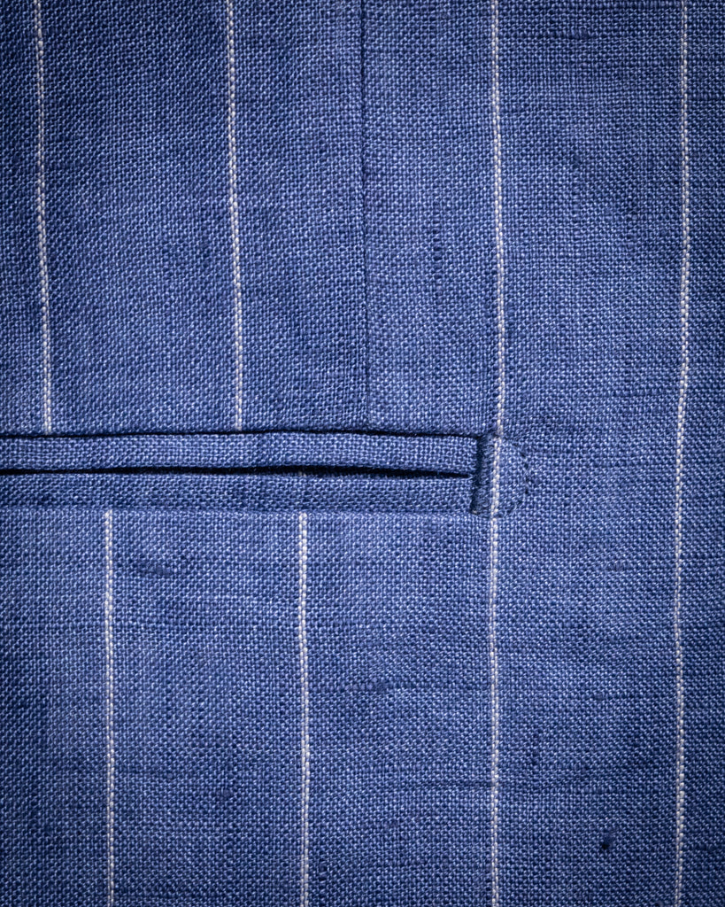 Abito Canova Gessato Blu Chiaro Lino Sfoderato