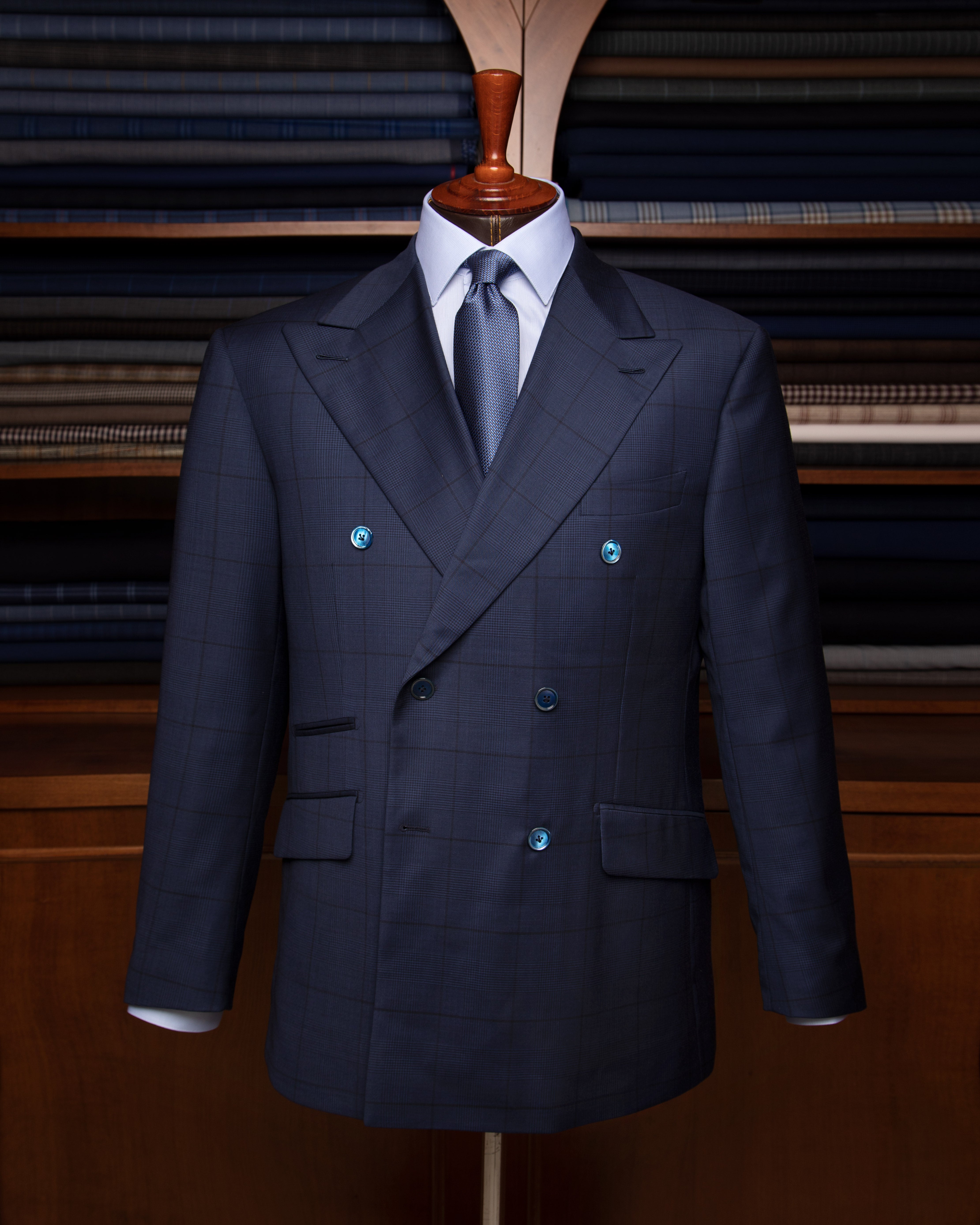 Canova Glencheck Blue Double Breasted Suit