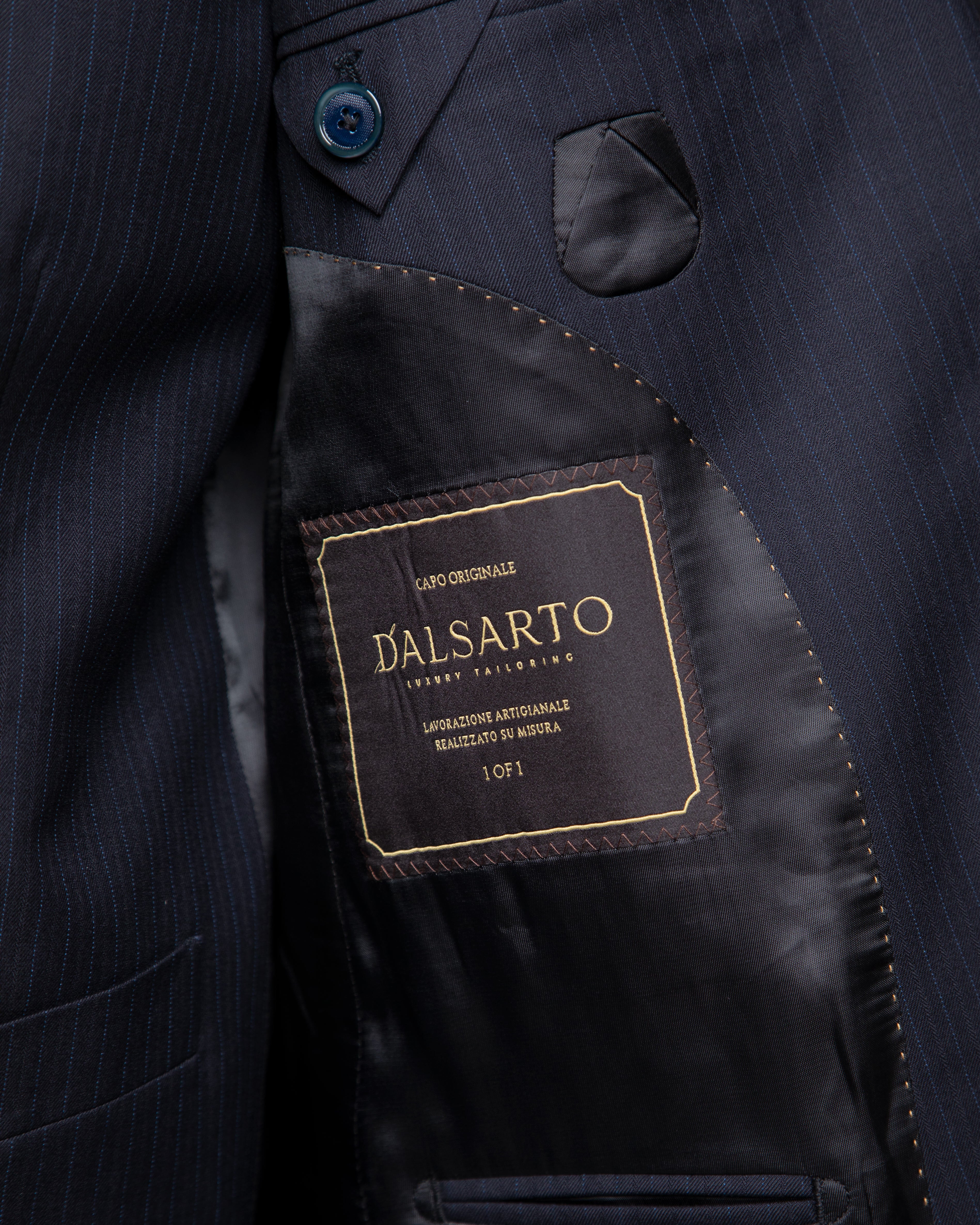 Navy Blue Pinstripe Suit with Light Blue Stripes