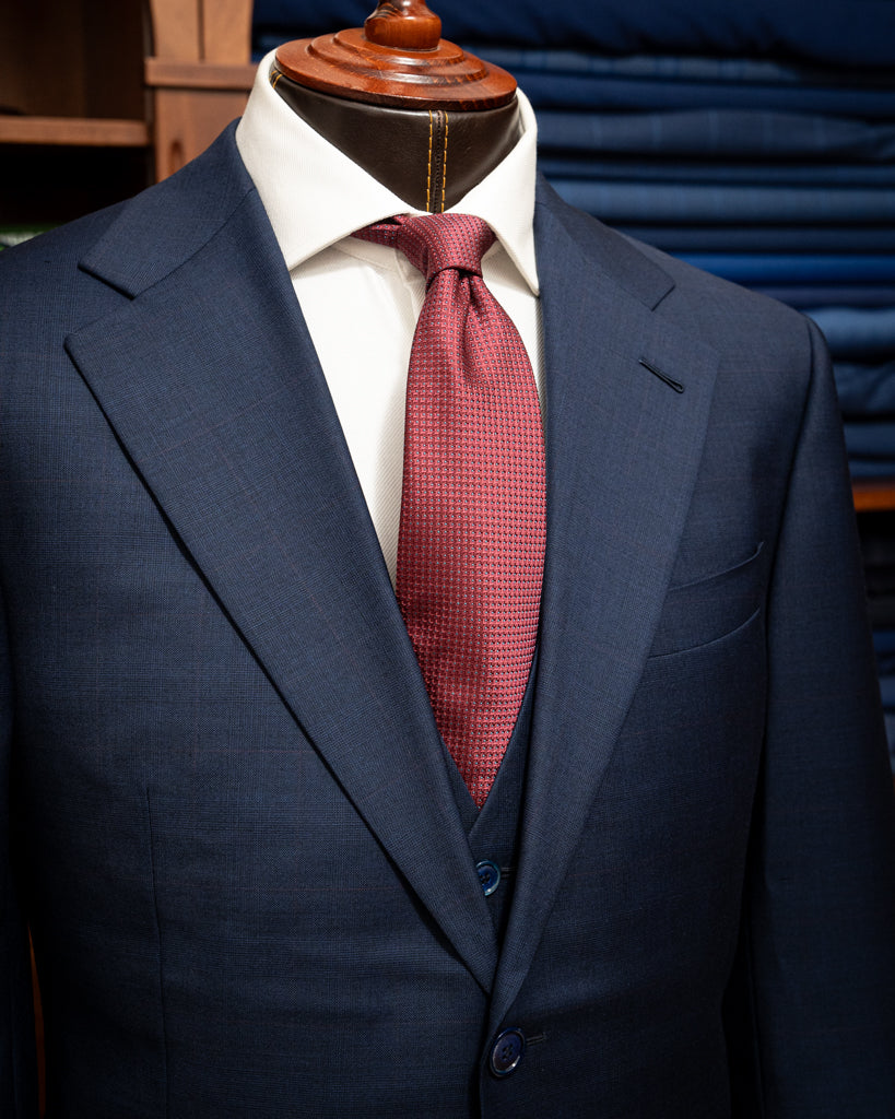 Giotto 3-Piece Blue Suit with Micro Red Checks