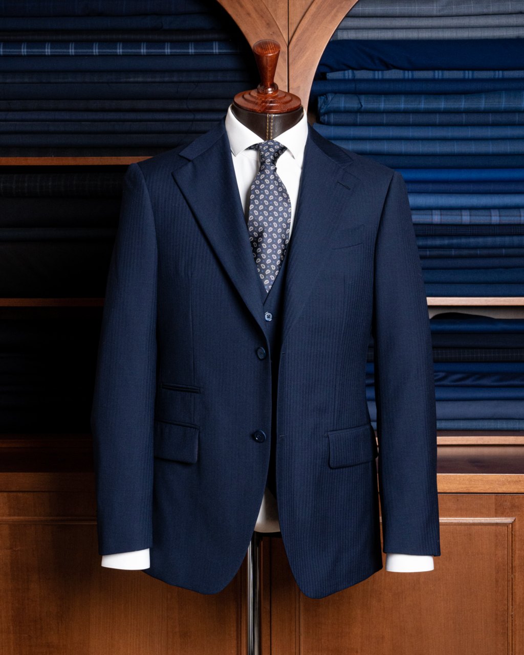 Giotto 3 Pieces Blue Herringbone Suit