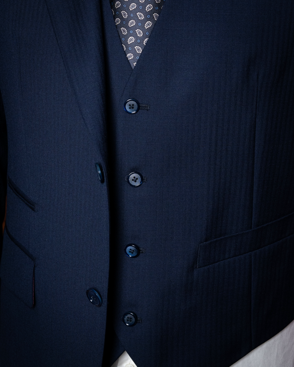 Giotto 3 Pieces Blue Herringbone Suit