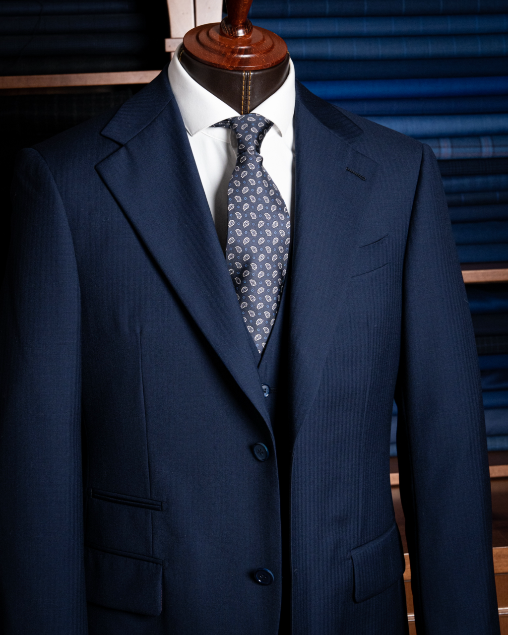 Giotto 3 Pieces Blue Herringbone Suit