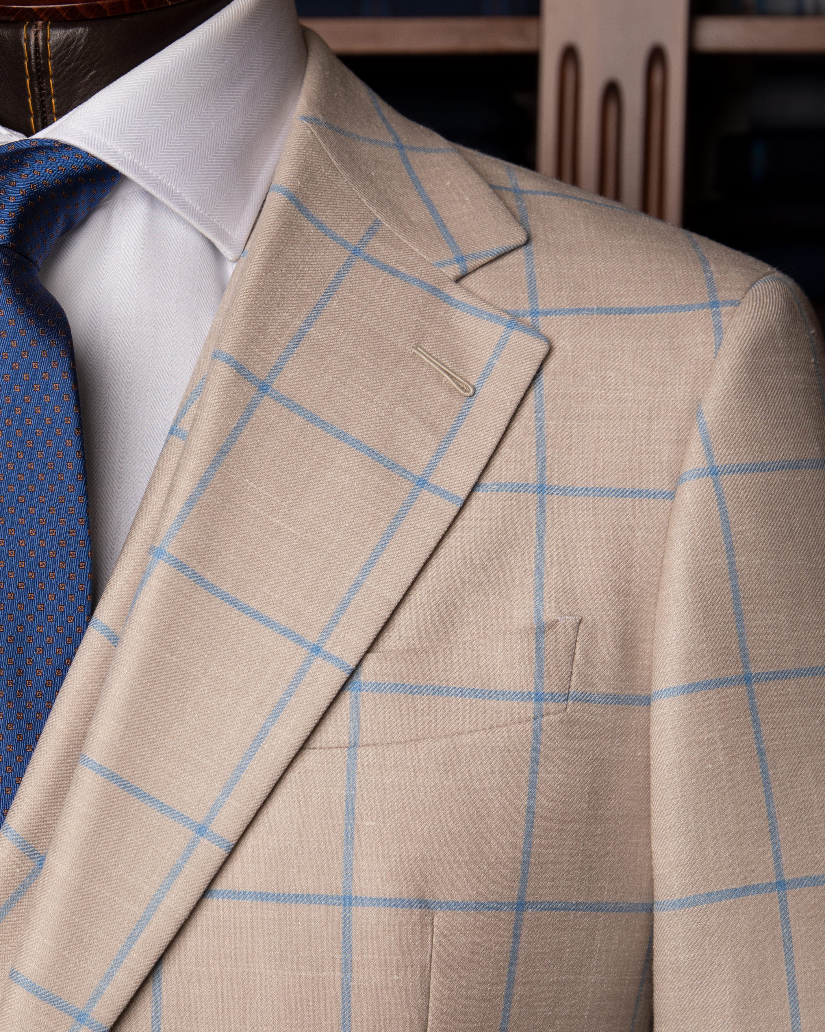 Beige Giotto Suit with Checked Vest