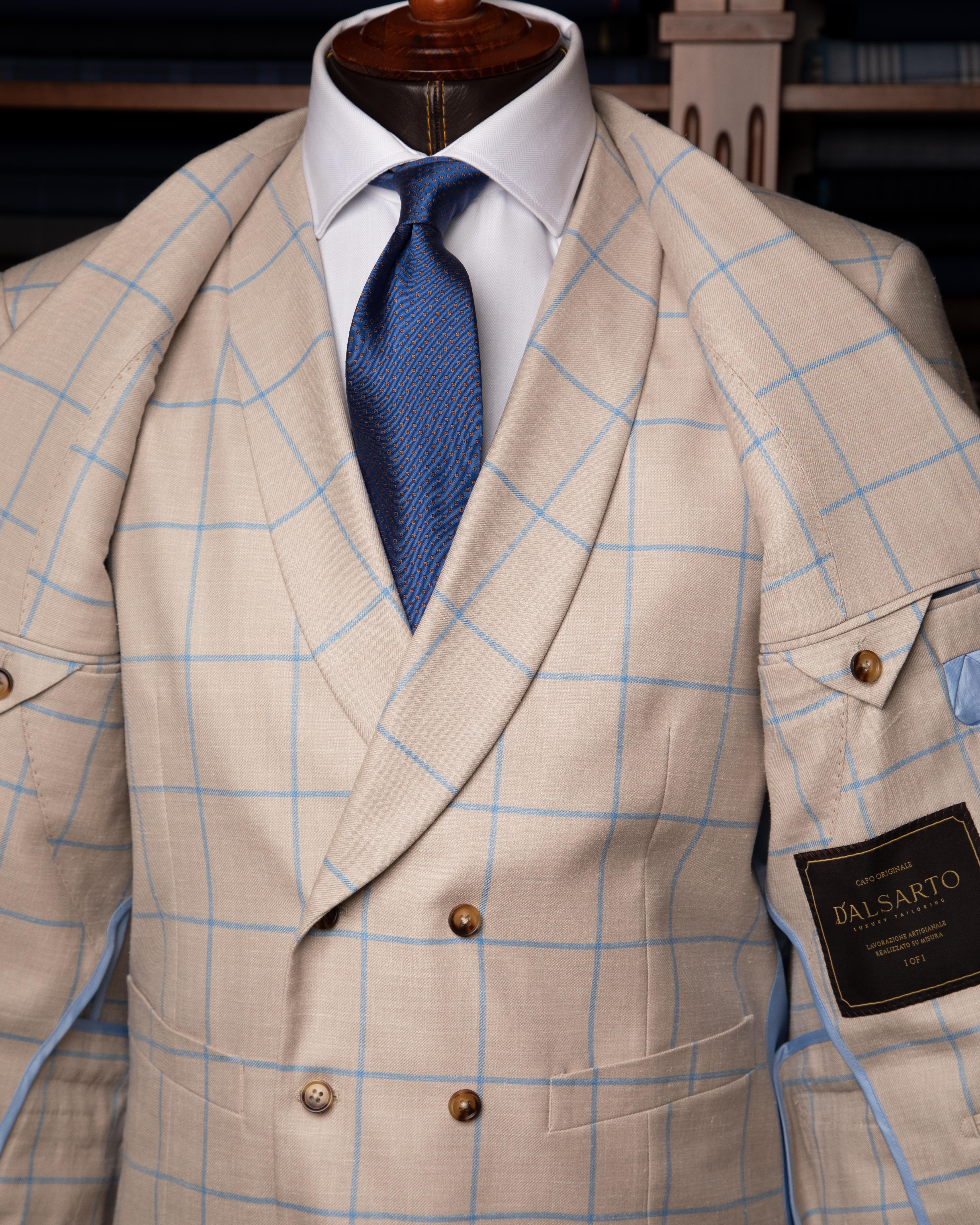 Beige Giotto Suit with Checked Vest