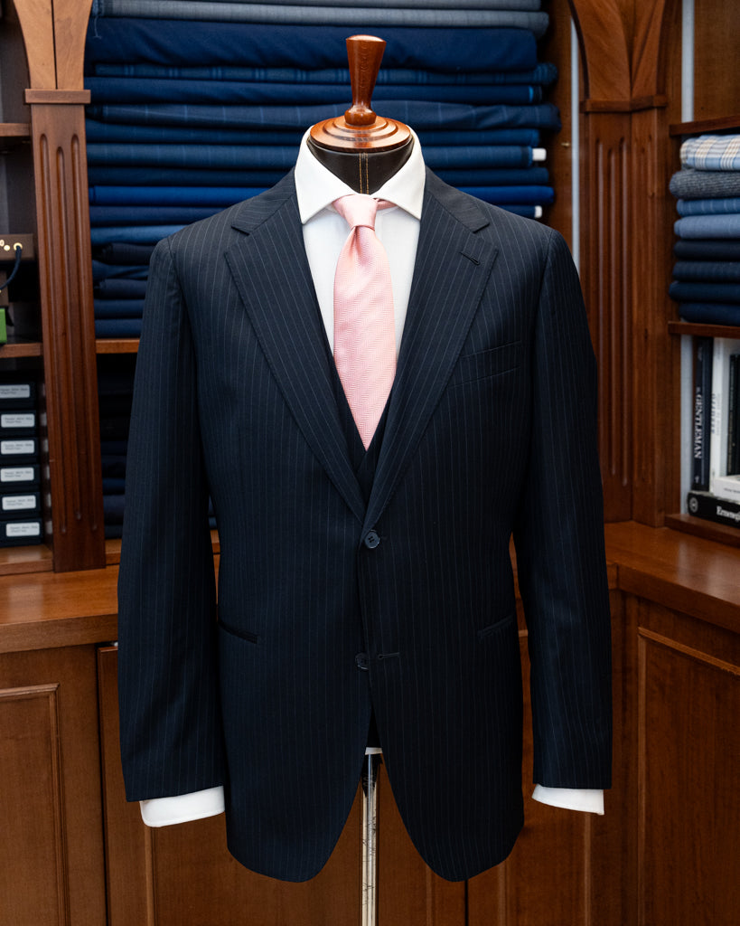 Giotto Dark Blue Pinstripe Suit with Vest