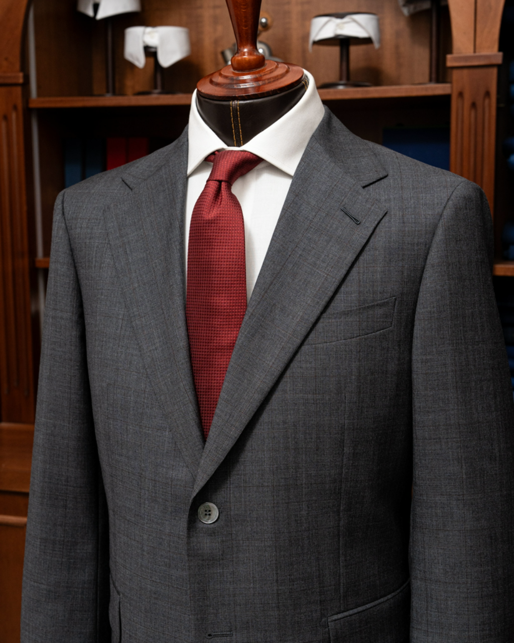 Giotto Ash Gray Suit with Red Checks