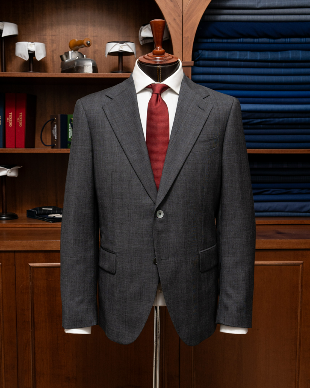 Giotto Ash Gray Suit with Red Checks