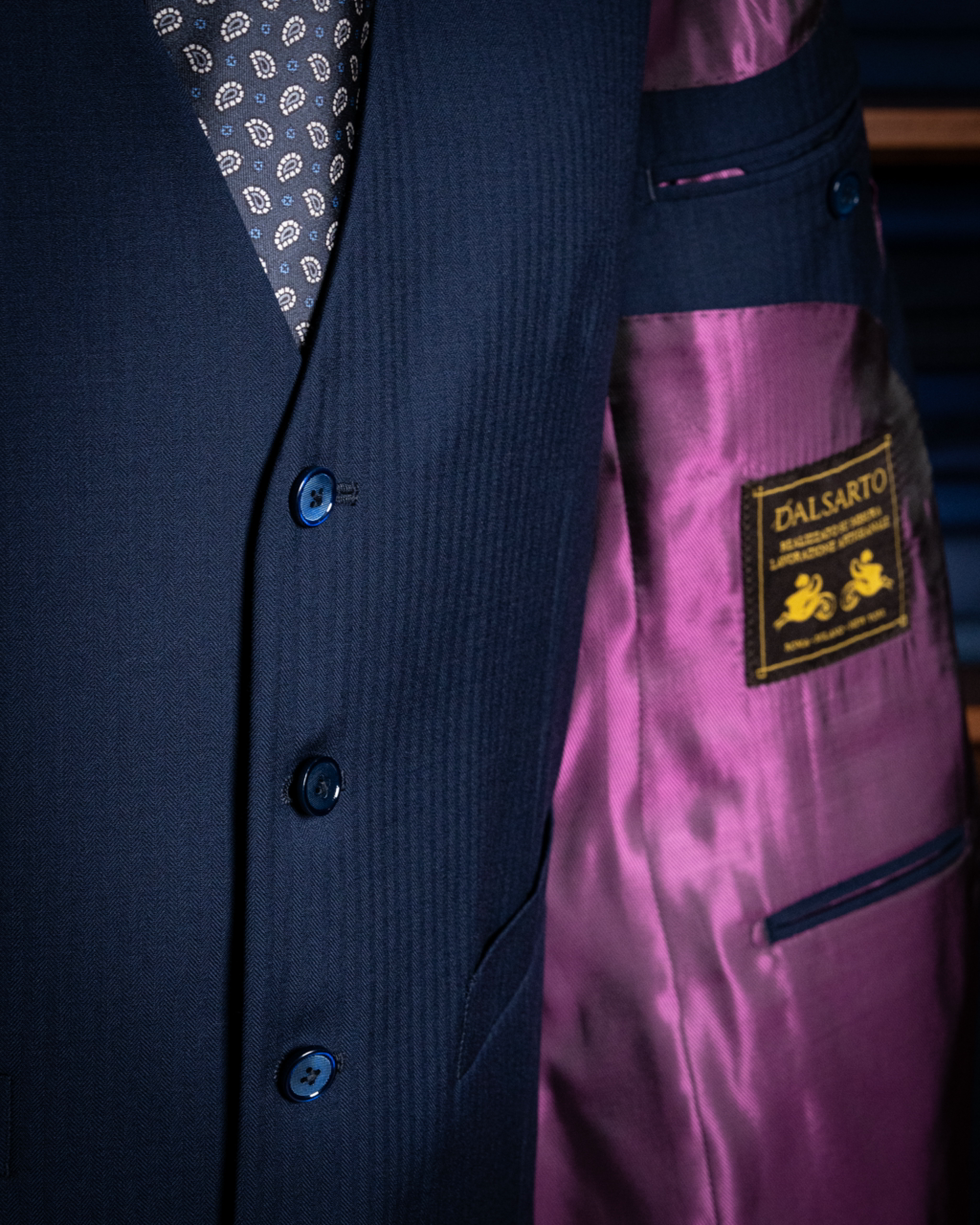 Giotto Blue Herringbone Suit with Vest