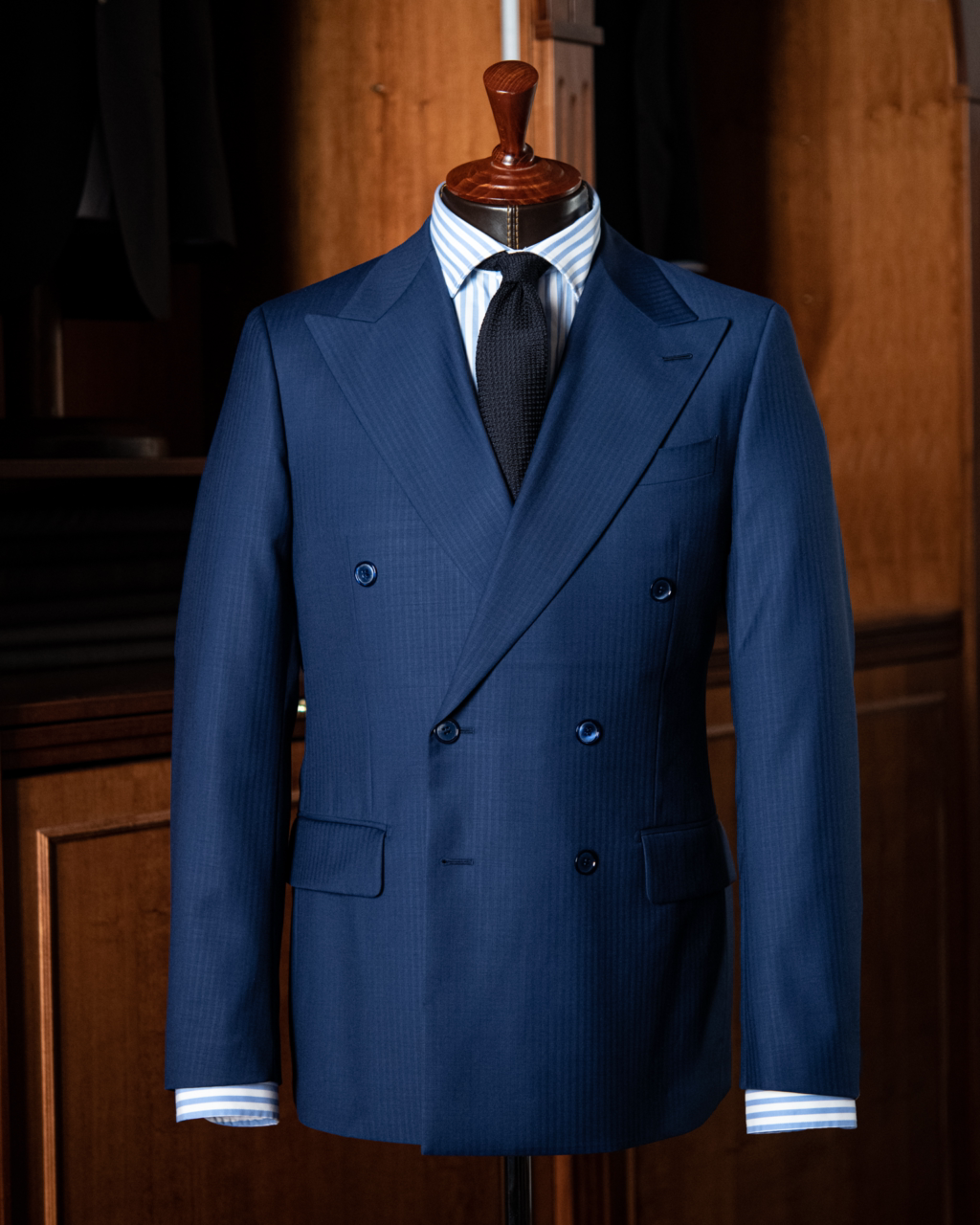 Canova Double-breasted Light Blue Herringbone Suit