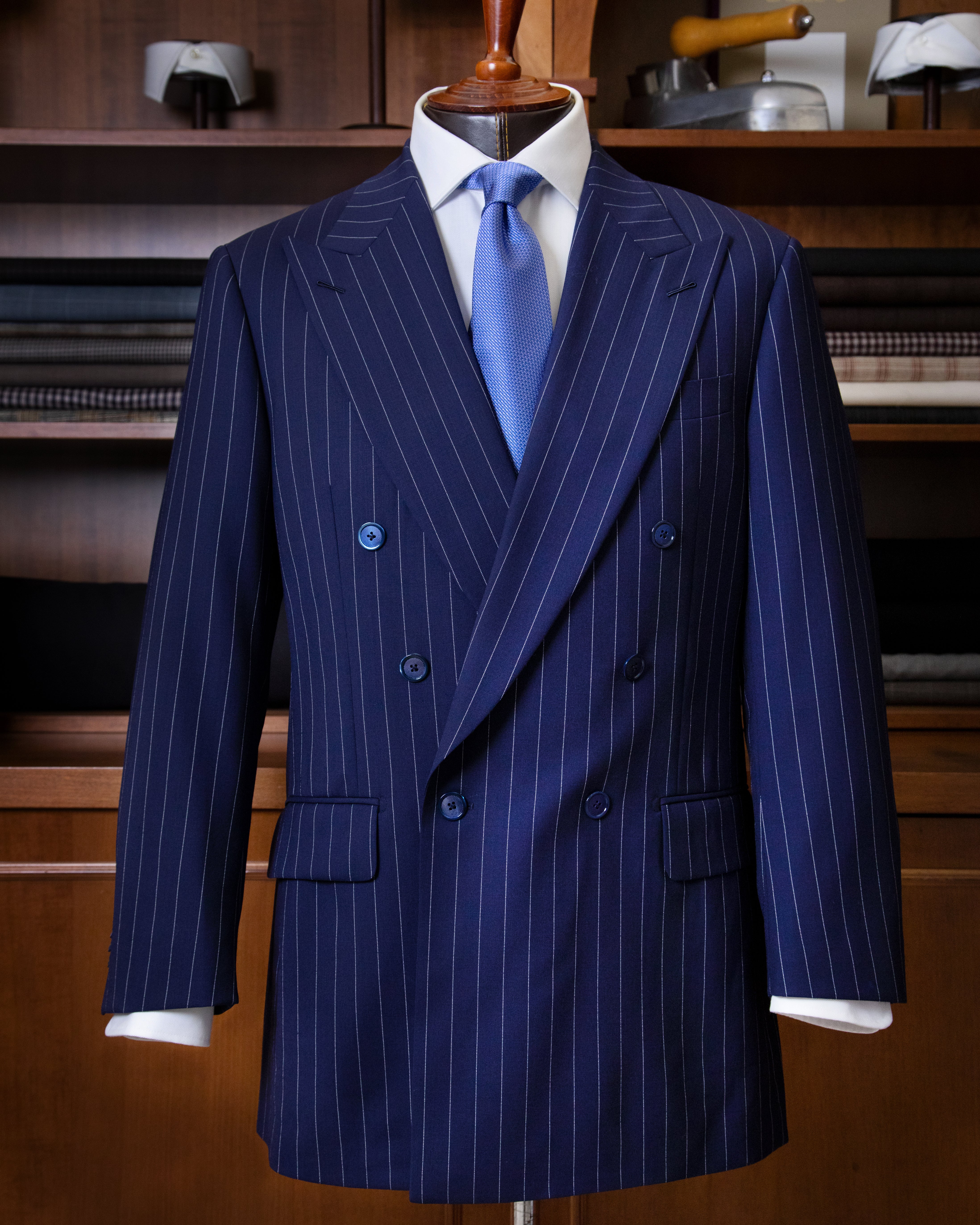 Perugino Double Breasted Blue Pinstripe Suit