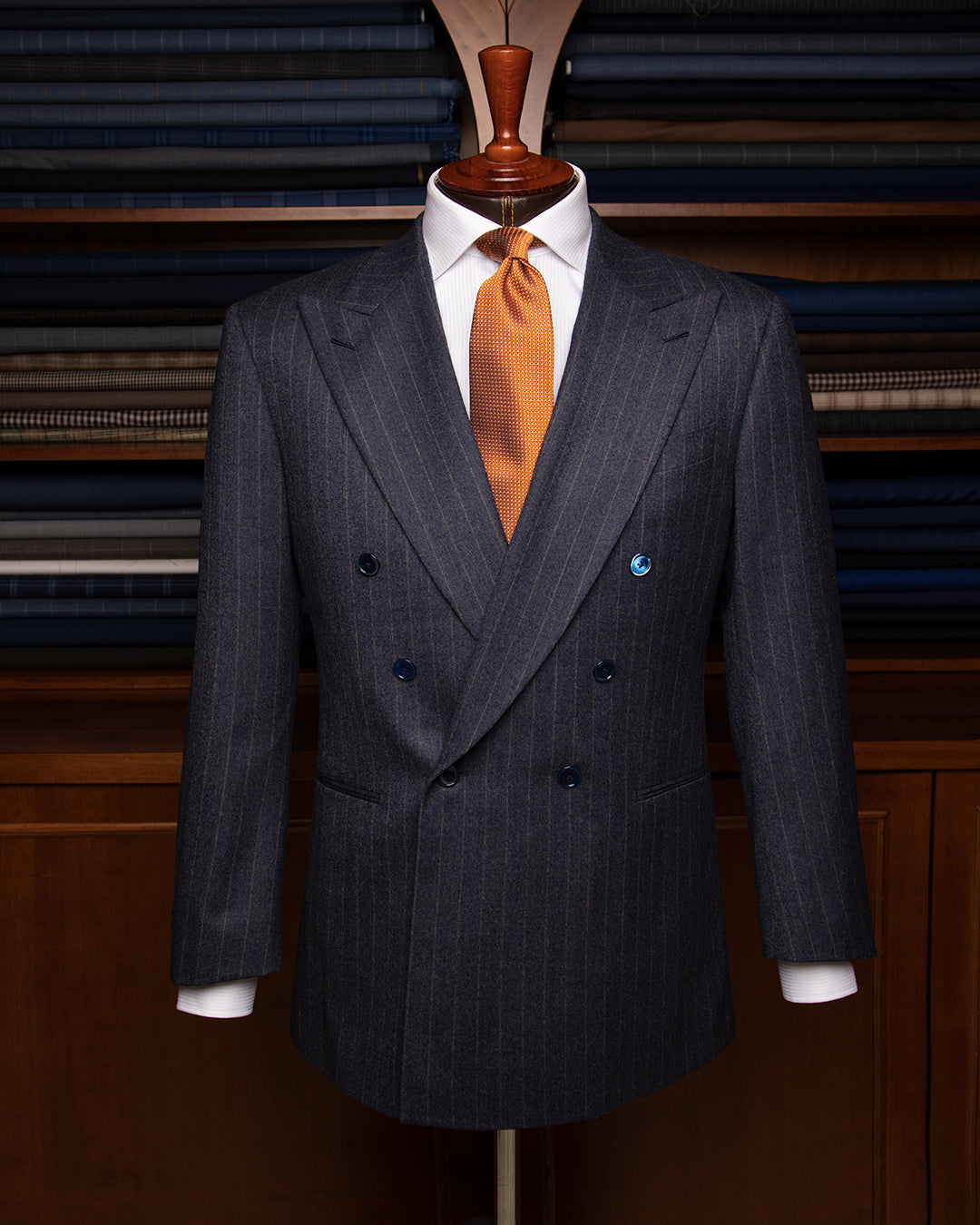 Perugino Blue Pinstripe Suit with Orange Stripes