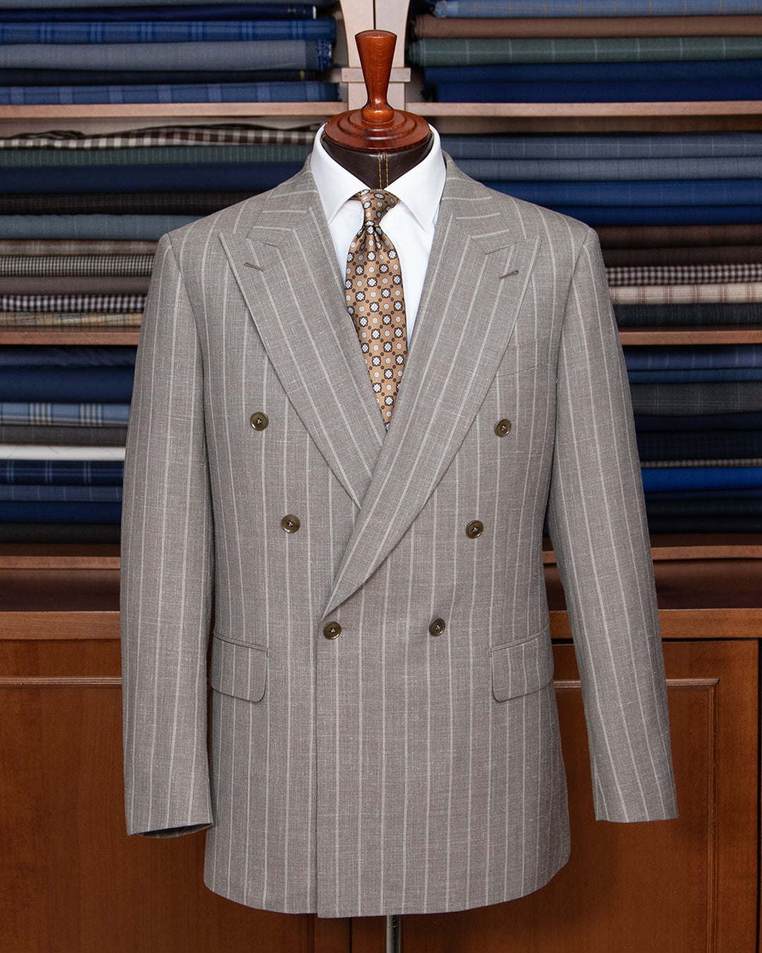 Abito Perugino Grigio Gessato Lana Lino Seta