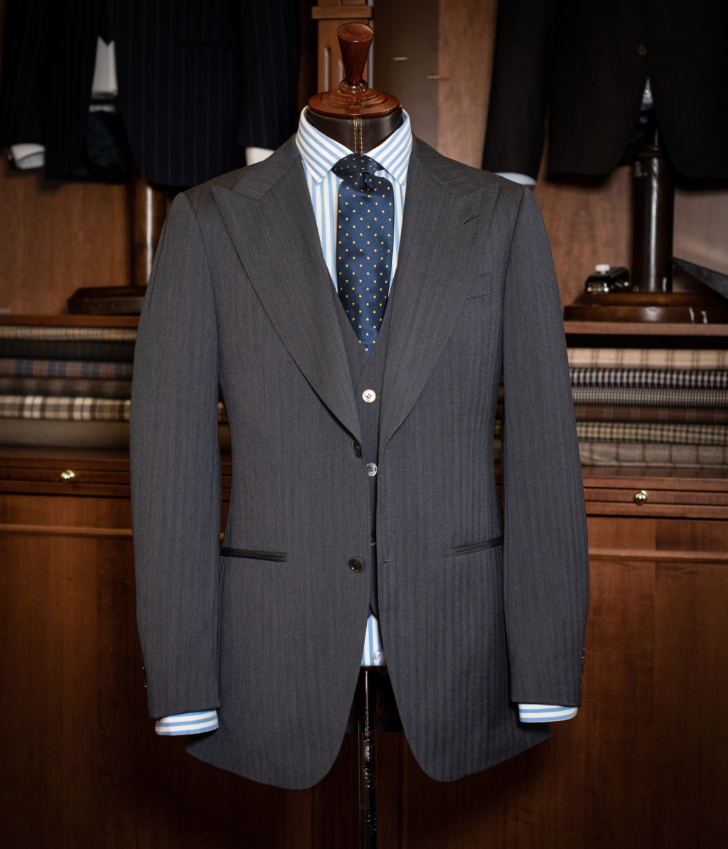 Bernini Suit 3 Pieces Dark Gray Herringbone