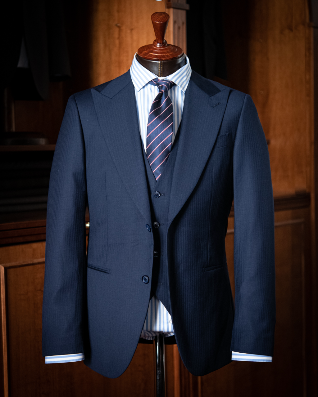 Bernini Suit 3 Pieces Dark Blue Herringbone