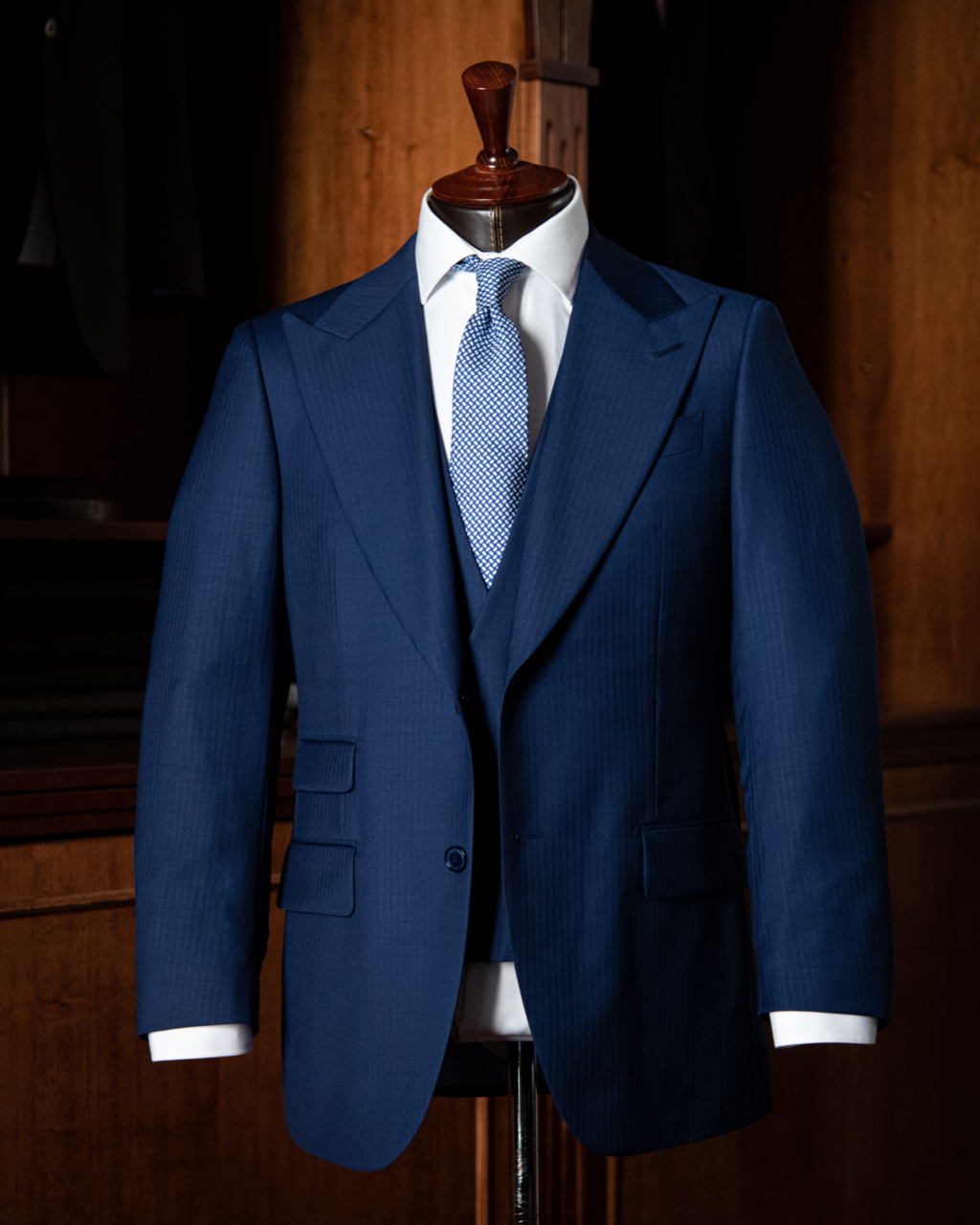 Bernini Light Blue Herringbone Suit with Waistcoat