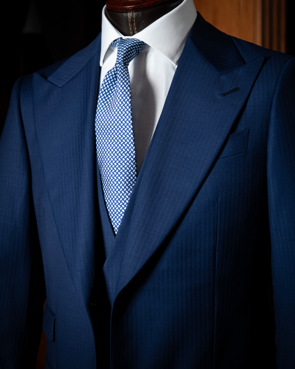 Bernini Light Blue Herringbone Suit with Waistcoat