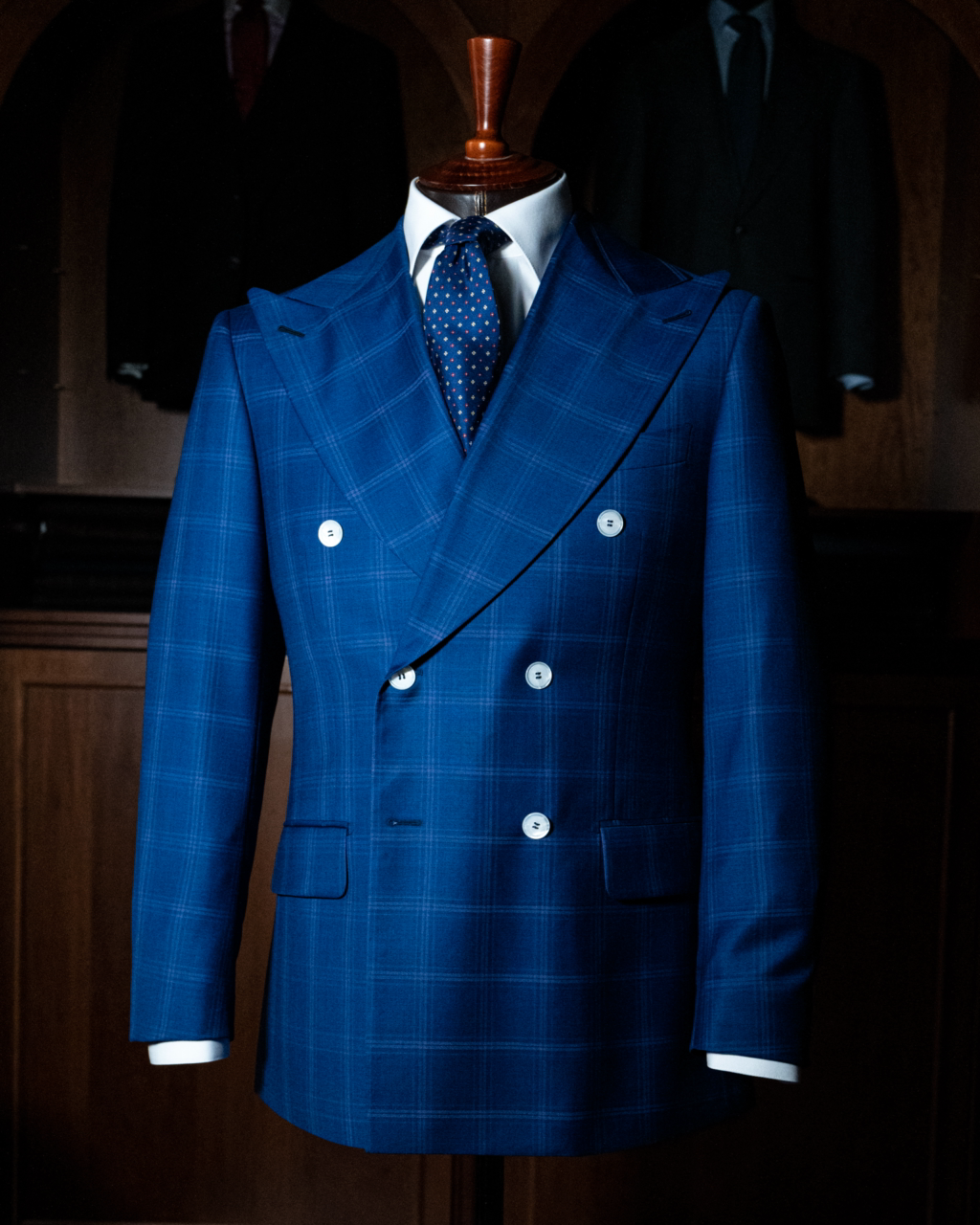 Double-breasted Grinta Navy Blue Checked Suit