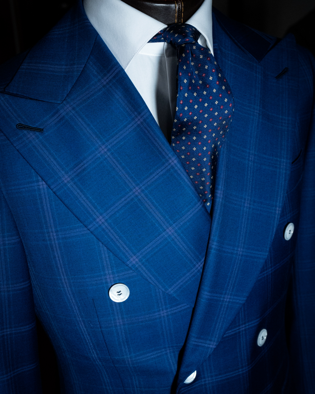 Double-breasted Grinta Navy Blue Checked Suit