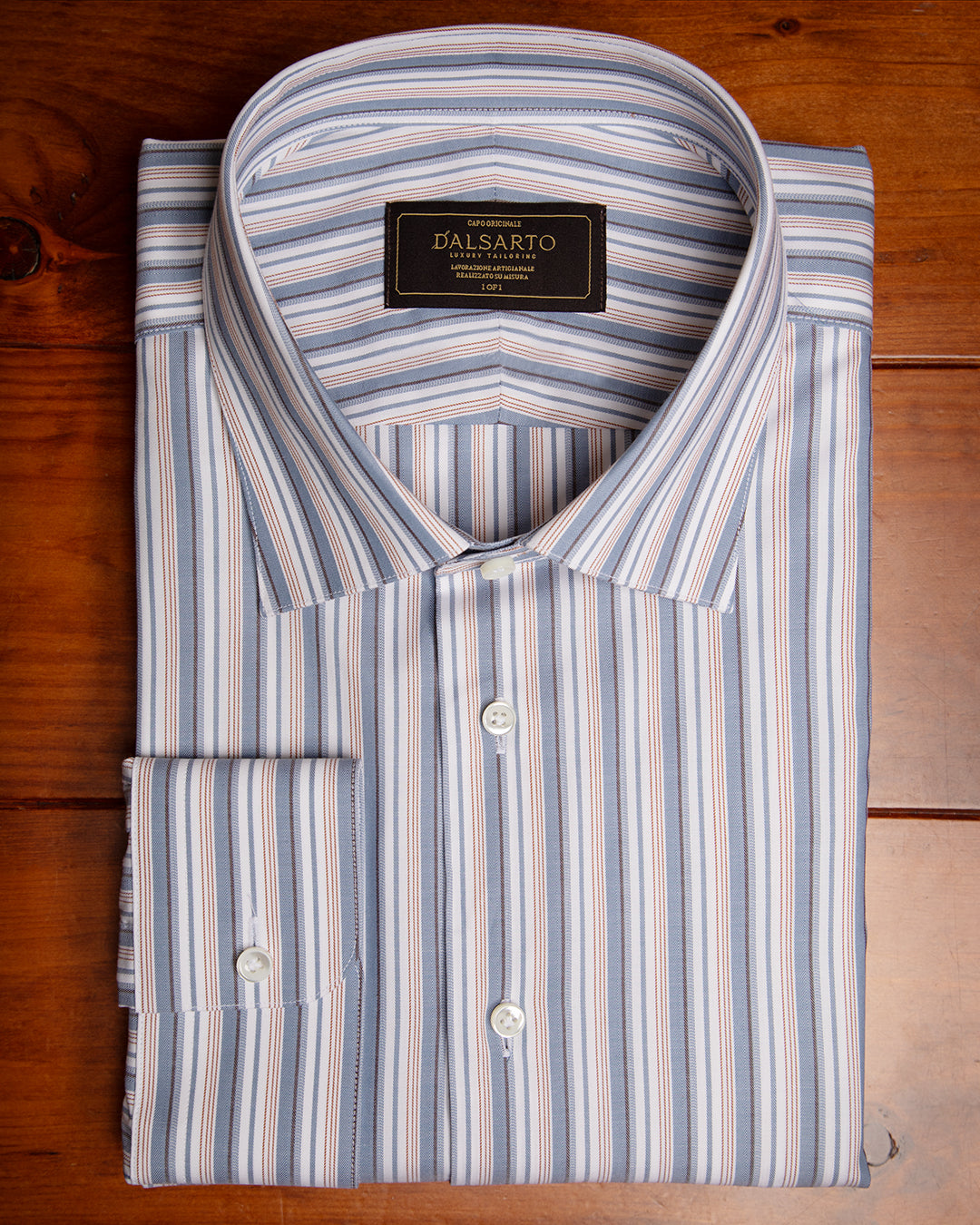 Camicia a Righe Blu e Rame