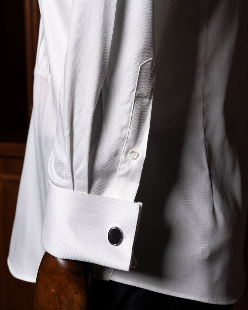 Camicia Cerimonia Bianco Piquè con Plissé