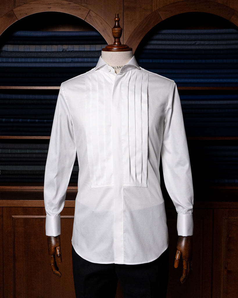 Camicia Cerimonia Bianco Piquè con Plissé