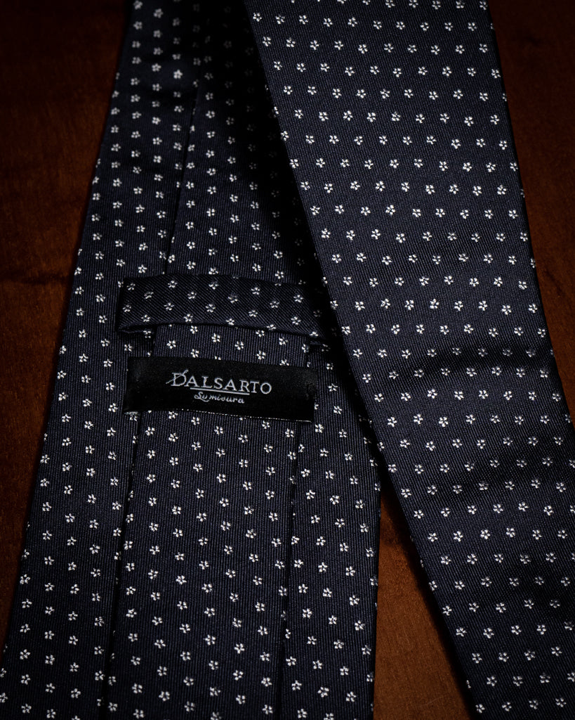 Cravatta Agostino Blu con Micro Fiori Bianchi