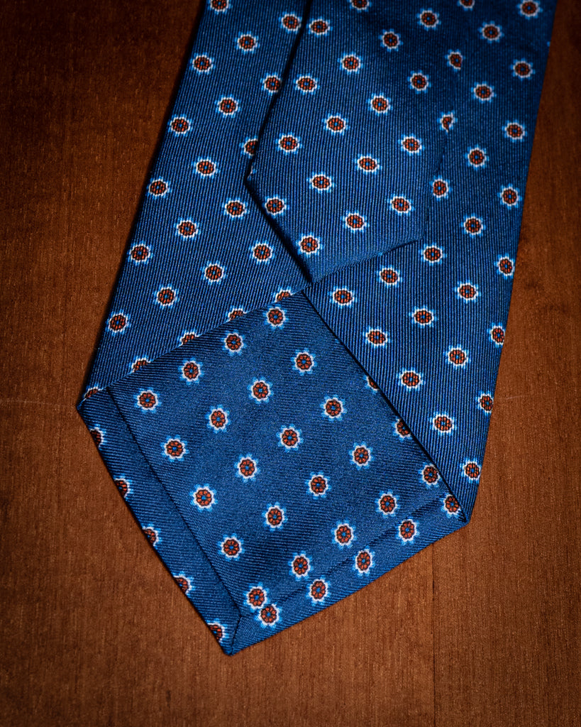 Agostino Blue Tie with Orange Flowers