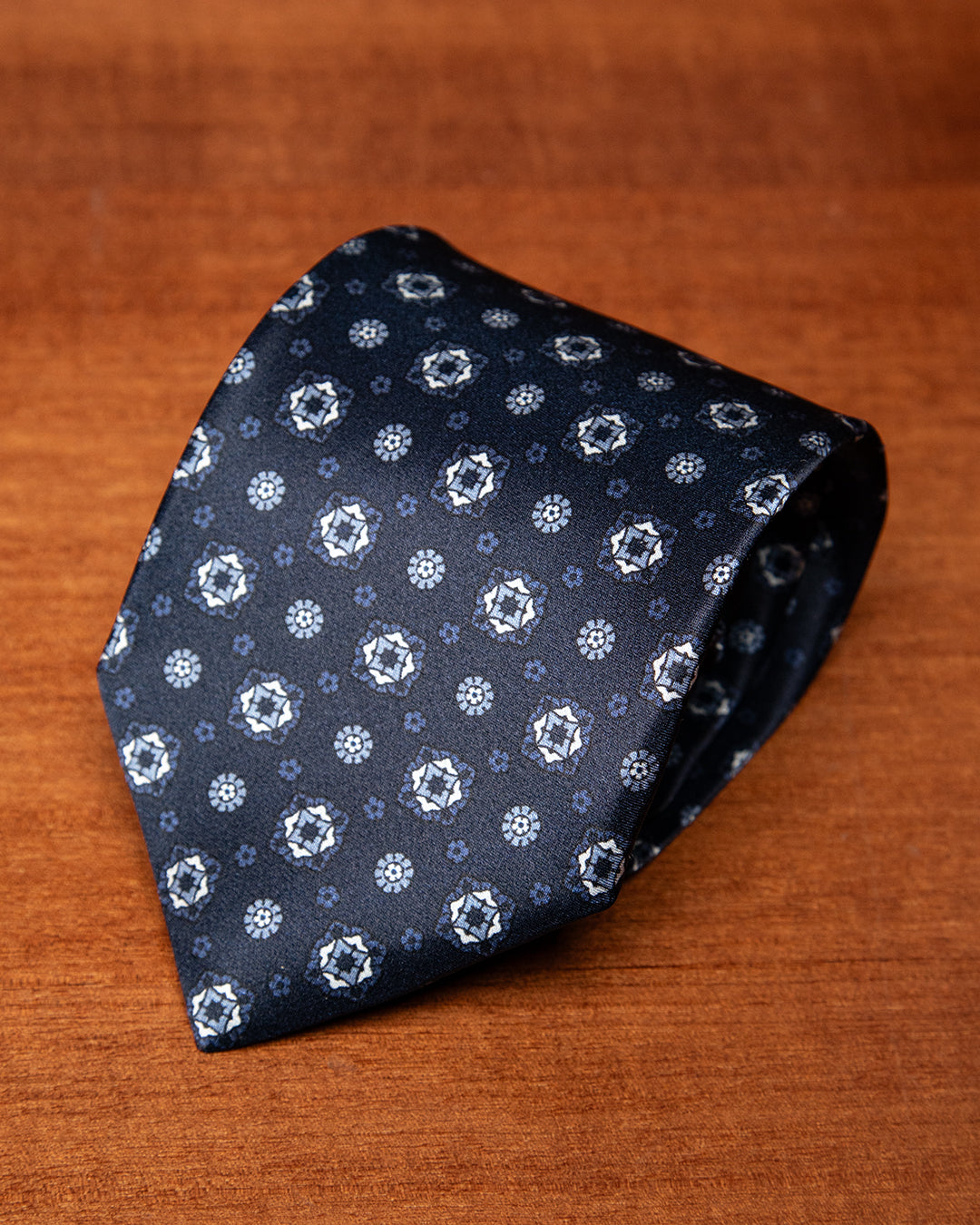 Midnight Blue Tie with Diamonds and Blue Flowers