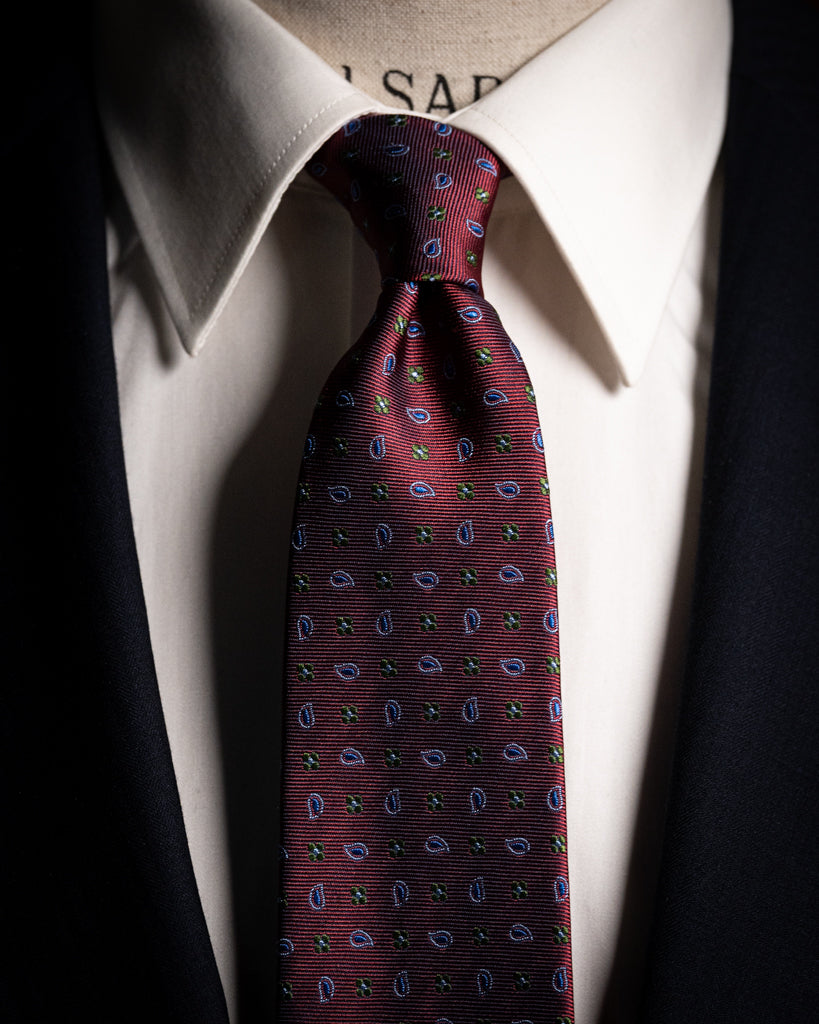 #color_Bordeaux con Paisley Lavanda e Fiorellini Verdi
