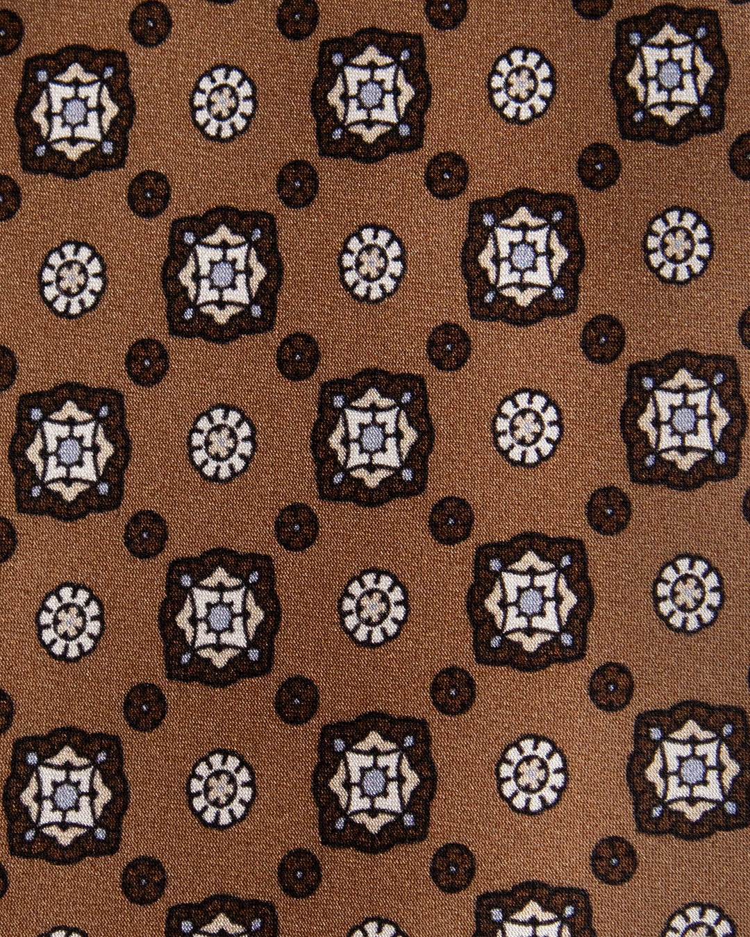 Cravatta Bronzo Fantasia Fiori Bianchi e Marroni