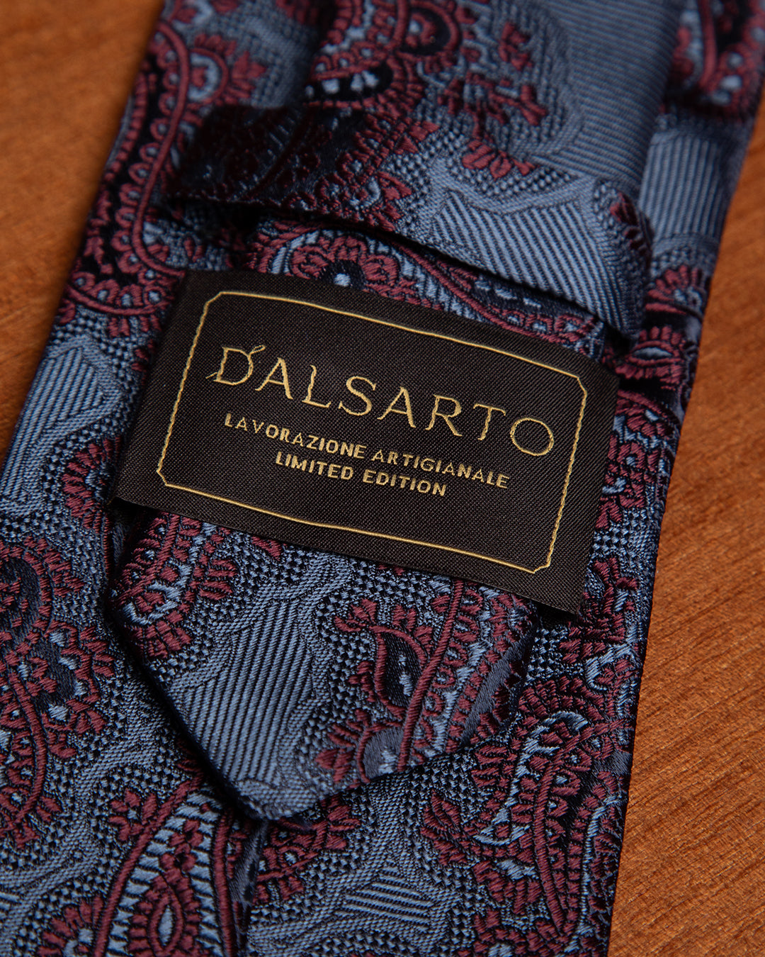 Blue Damask Tie with Red Paisley Pattern in Silk