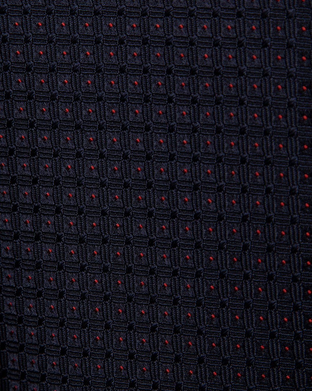 Cravatta Jacquard Blu Notte Con Griglia Blu Notte E Puntini Rossi