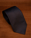 Midnight Blue Jacquard Tie with Coffee Brown Grid and Light Blue Dots
