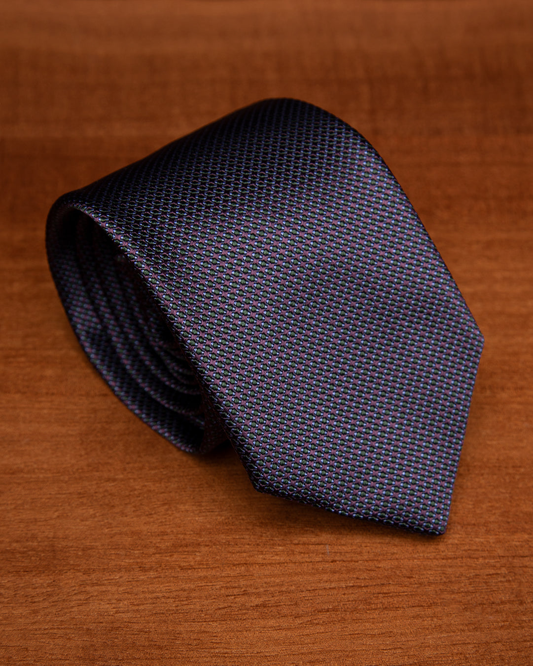 Midnight Blue Jacquard Tie with Teal and Mauve Microweave