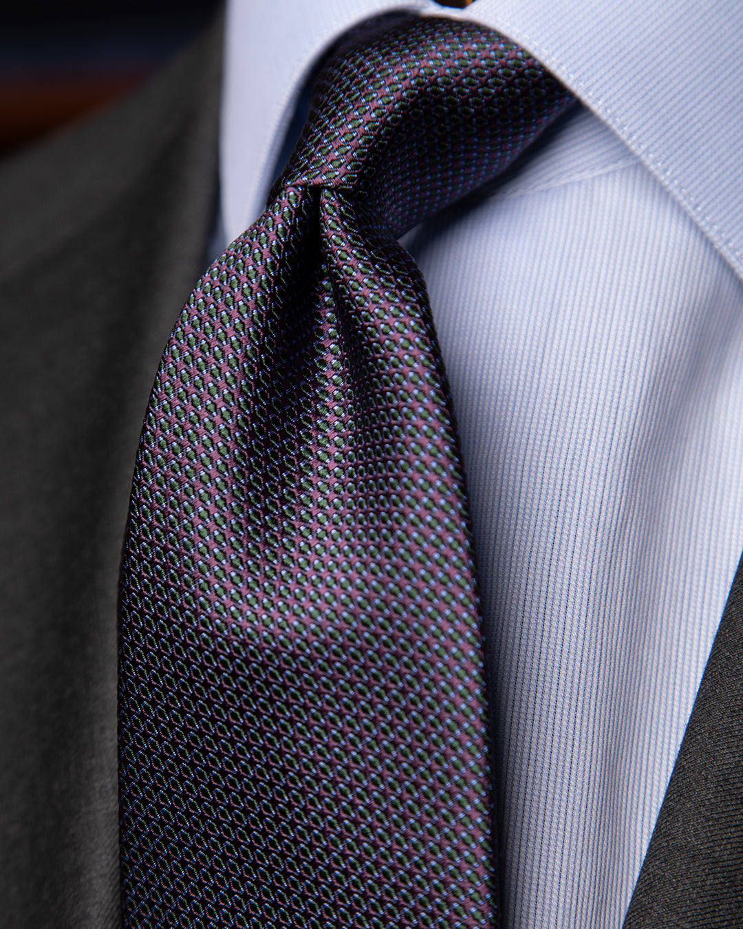 Midnight Blue Jacquard Tie with Teal and Mauve Microweave