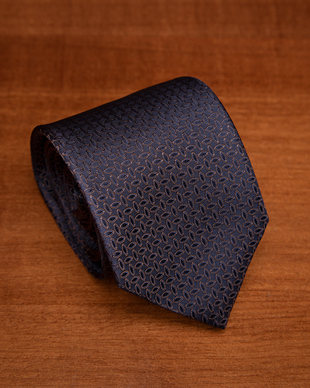 Midnight Blue Jacquard Tie with Coffee Brown Elliptical Pattern